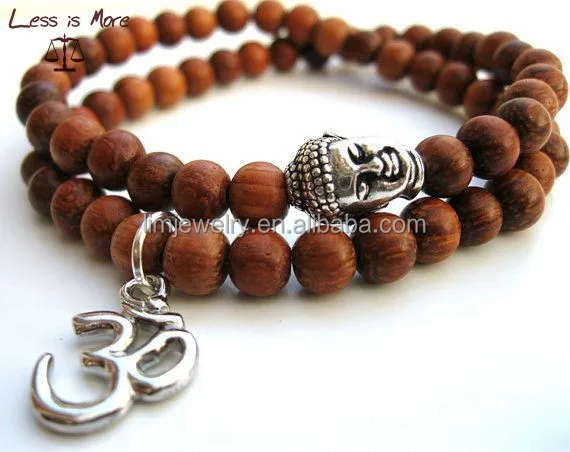 

Om Sign Bracelet, Mala Wooden beads Buddha Yoga Bracelet