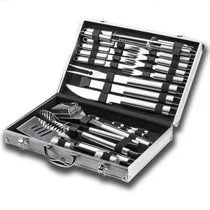 Image of Stainless Steel BBQ Set Barbecue Grilling Tools Set BBQ Utensil Accessories Camping Outdoor Cooking Tools Kit With Carry Bag Box
