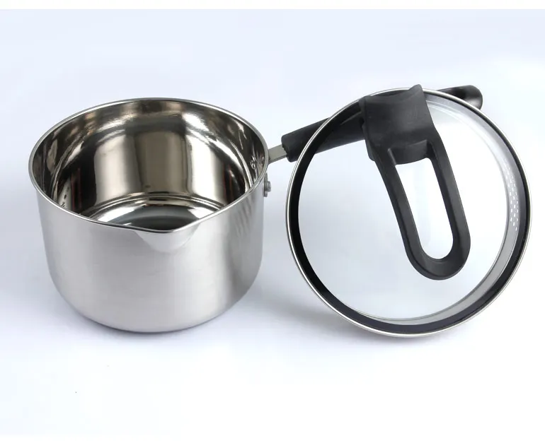 Newest Stainless Steel Single Handle Glass Cover Milk Boiling Pot For