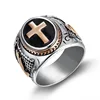 Men's Titanium Steel Iron Cross Black Epoxy God's Prayer Index Signet Finger Ring