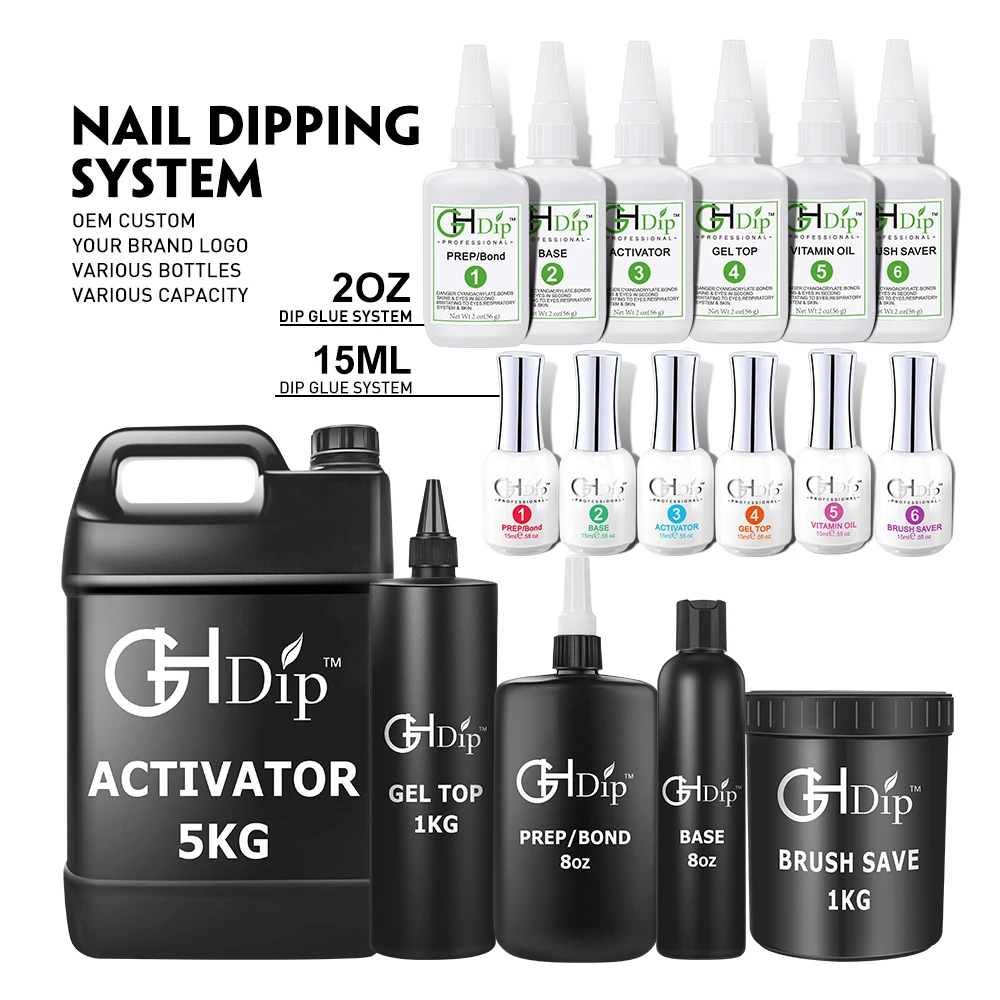 

Factory Wholesale 1KG Dipping Liquid Nail Glue for Dipping Powder Nail Manicure, Gel Base/Gel Top/Activator/Brush Saver/Bond