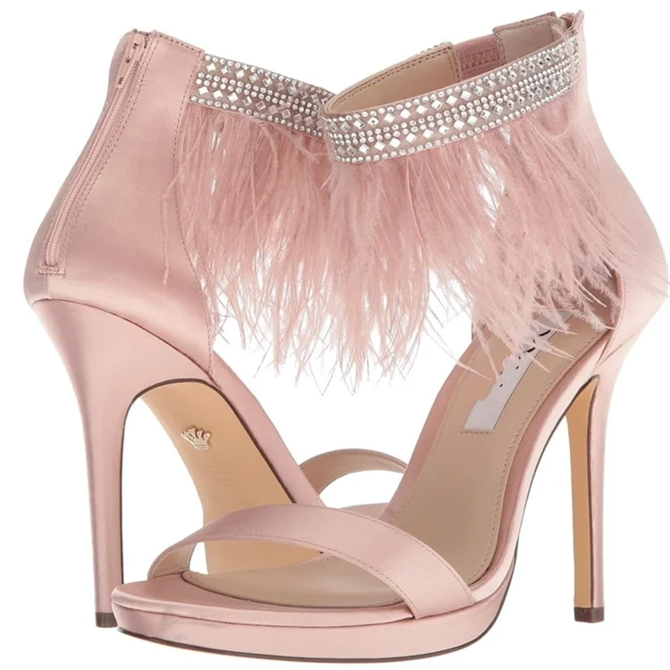 feather ankle strap heels