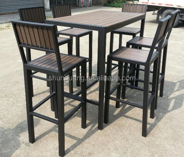 Outdoor Garden Bar Furniture Sets Plastic Wood Aluminium Bar Chair And