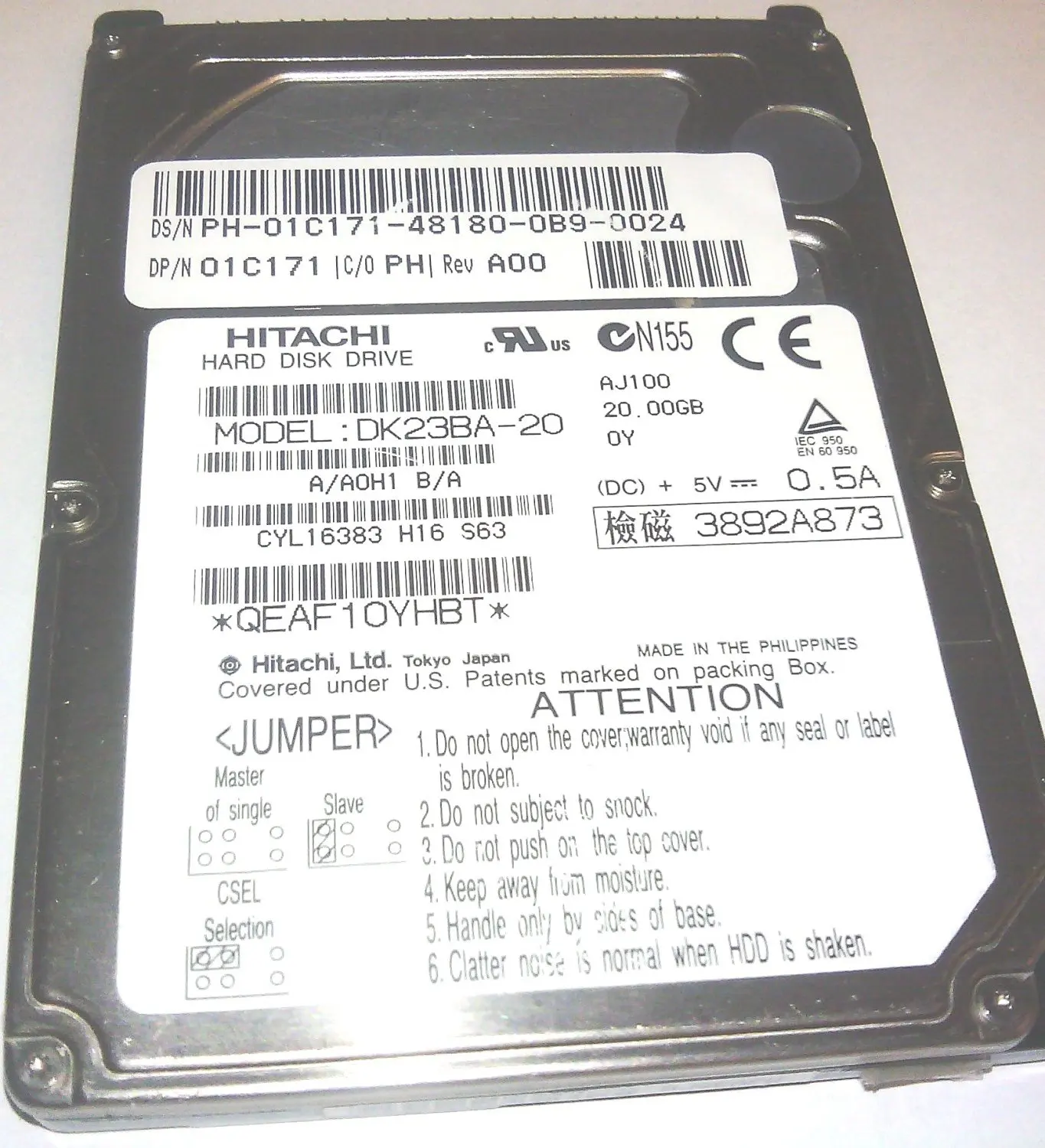 90 DAYS WARRANTY IC25N080ATMR040 Like New PULLS//ZERO HOURS Hitachi IC25N080ATMR04-0 Hitachi 80GB 2.5 IDE HD
