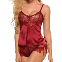 

Hot Wine Red Plus Size Camisole Short Sets Wholesale Sexy Lace Lingerie China