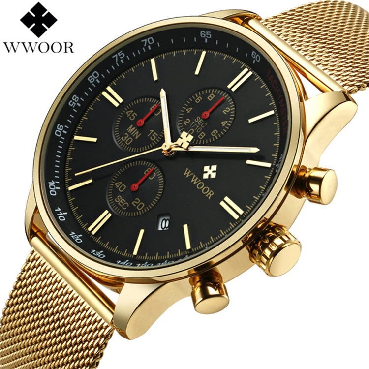 

WWOOR 8862 Top Brand Men Quartz Watch Chronograph Waterproof Stainless Steel Luxury Military Sports Watches Male Clock