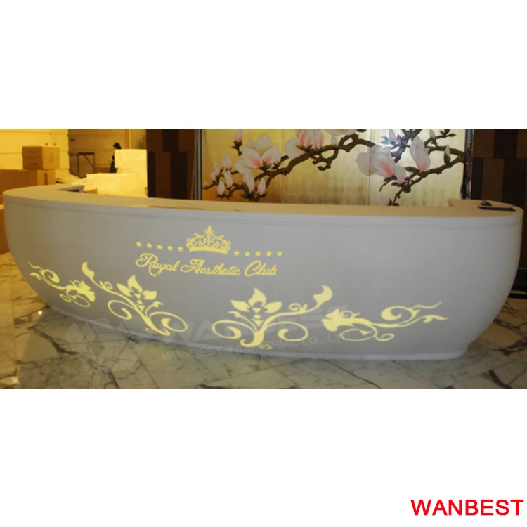 White Carve Flower Led Hair Salon Hotel Reception Counter Front