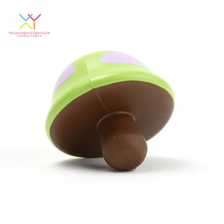 Custom pu promotional gift pu foam cute green mushroom squeeze stress ball