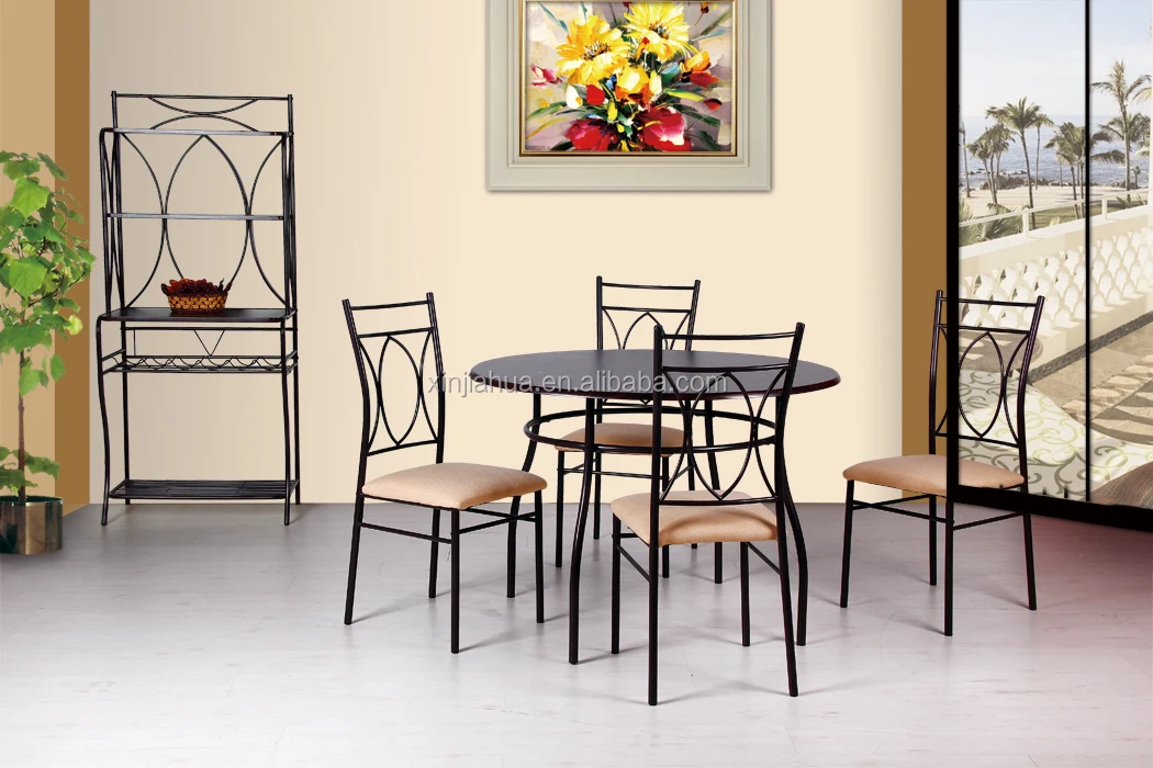 Modern fashion orange wood top metal legs 2 seater dinner room table set furniture folding small round dining table and chairs