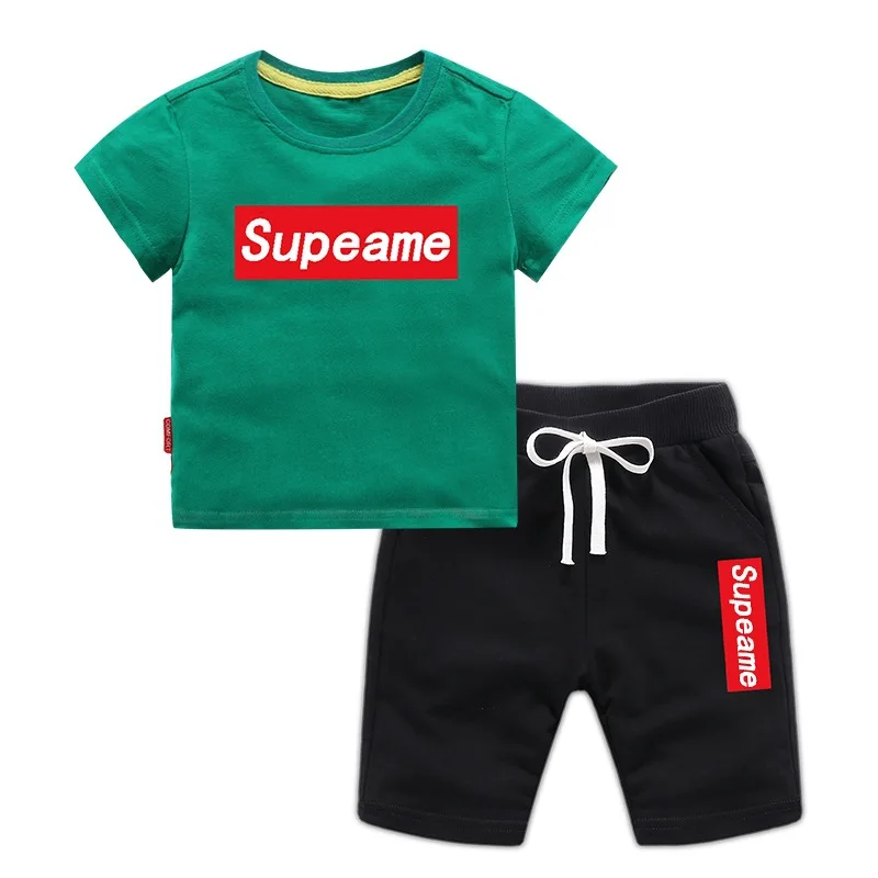 Boy short sleeve suit summer two-piece 2019 new kids class service costume baby cotton clothes