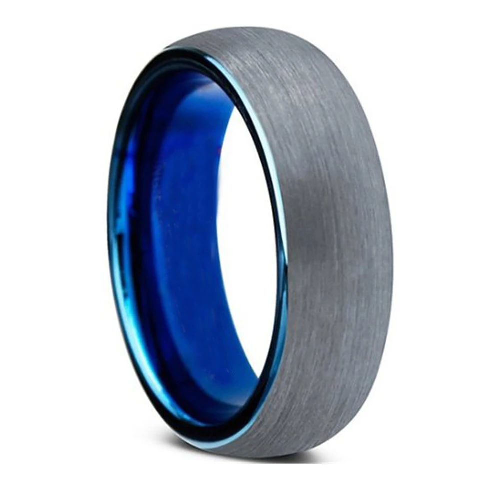 

Tungsten Wedding Band Ring Blue 8mm for Men Women Domed Brushed Polished