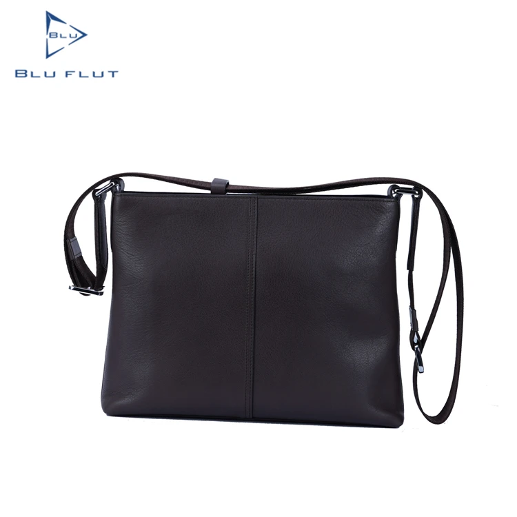 

Low MOQ custom embossed logo full grain genuine leather cross body side tote bag, crossbody cowhide bag, Coffee