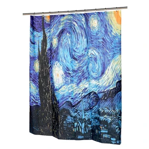 Image of Home Decor art printed space universe theme van gogh starry night sunflower fabric weighted shower curtain for bathroom