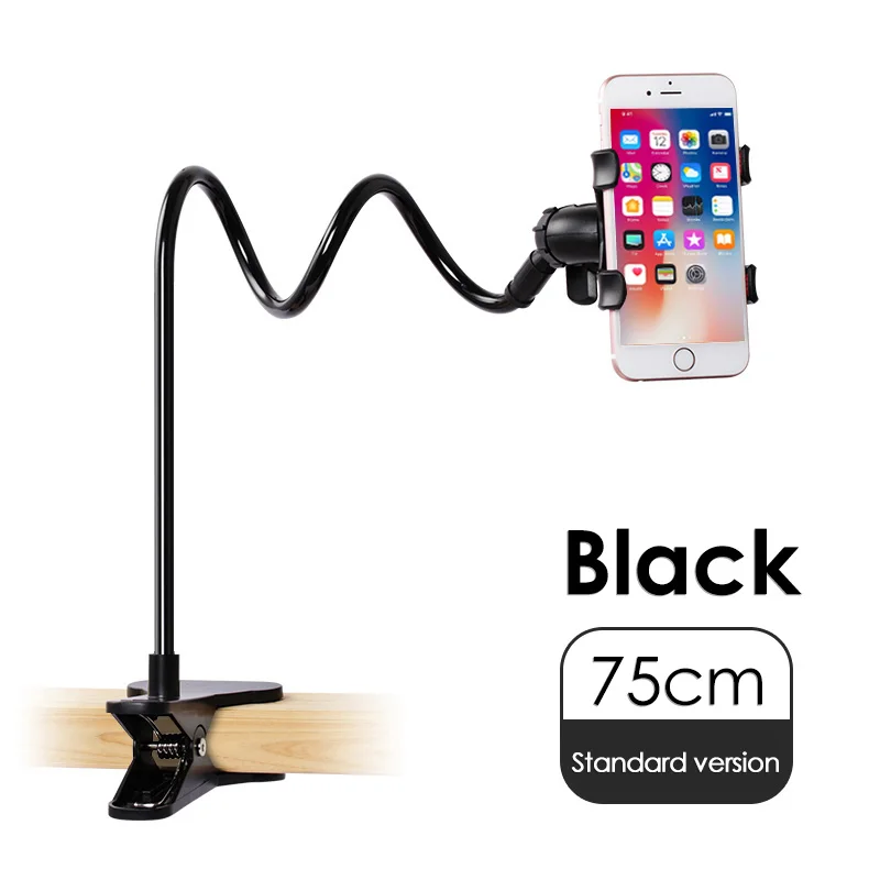 

LICHEERS 2019 Silicone gravity mobile phone stand adjustable long arm lazy phone holder stand desk 75cm, Black/ white