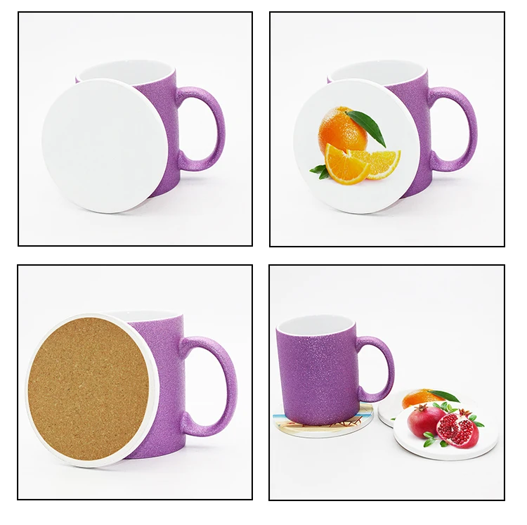 Dye Sublimation Custom Ceramic Car Coasters With Cork Base Blank Round White Tiles Unglazed 4