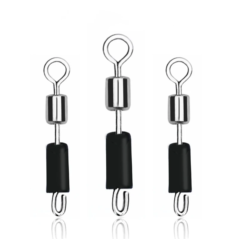 

Heavy Duty stainless steel fishing gear safety interlock hooked Rolling triangle joint swivel with line clip swivel series, Black nickel or natural