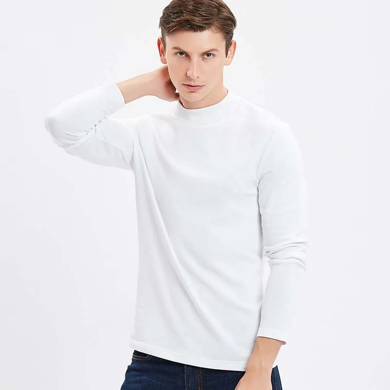 

Top quality 100% Cotton White Casual Basic Solid Color Long Sleeve Halh heigh O Neck tshirt Men for Wholesale Mens t shirt, Customized