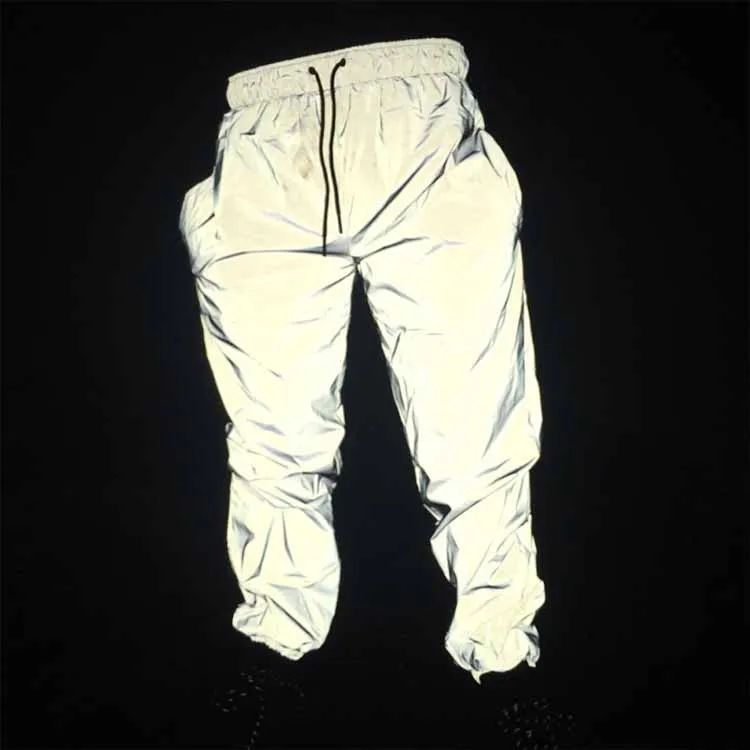 

Wholesale Men Hip Hop Reflective Track Jogger Pants With Drawstring, Gray