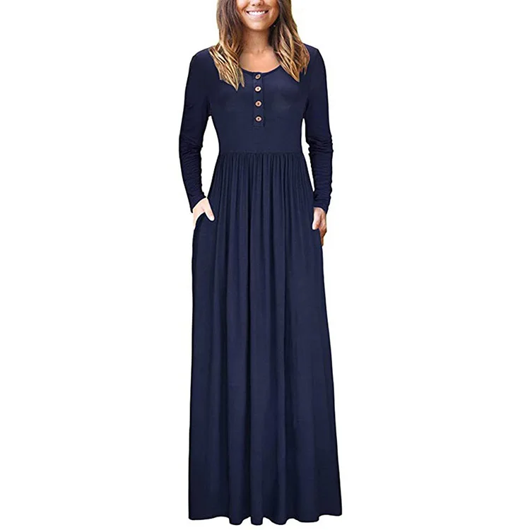 

Autumn Long Sleeve O-Neck Elegant Woman Casual Maxi Dress, N/a