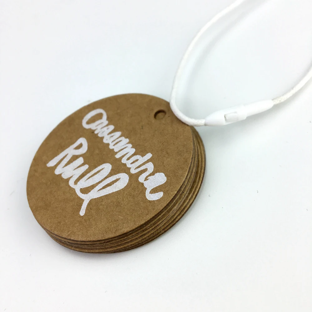 

Custom fashion Round circle hang tags hemp garment kraft paper tag with strings