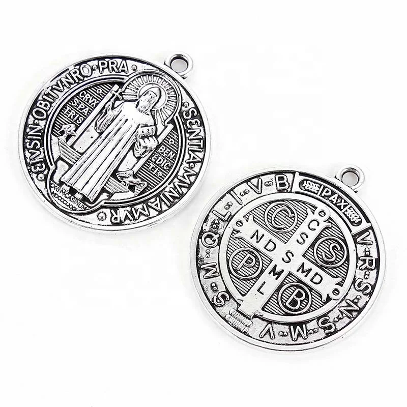 

Catholic Zinc Alloy St.Benedict Medal charms pendant DIY for jewelry Antique Silver Plated Pendant for Religious Jewelry charms