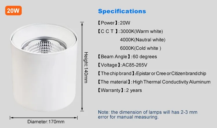 Wholesale alibaba round cob led downlight aluminum led ceiling light led surface mounted downlight dimmable led downlight