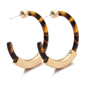 Wholesale Round Circle Hoop Earrings Women C Style Candy Leopard Acrylic Acetic Acid Boho Earrings