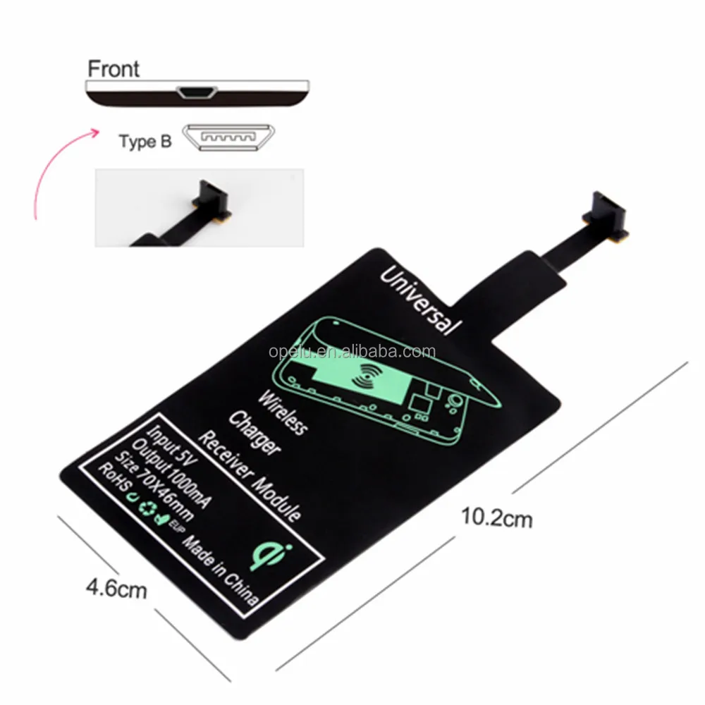 

Micro USB Mobile Phone Qi Wireless Charger Receiver for Samsung 8 Android Adapter Receptor Receiver Pad Coil, Black