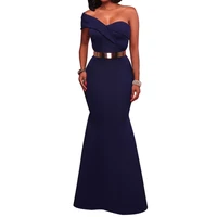

Fashion Ladies Sexy Navy Blue Sexy One Shoulder Ponti Evening Gowns