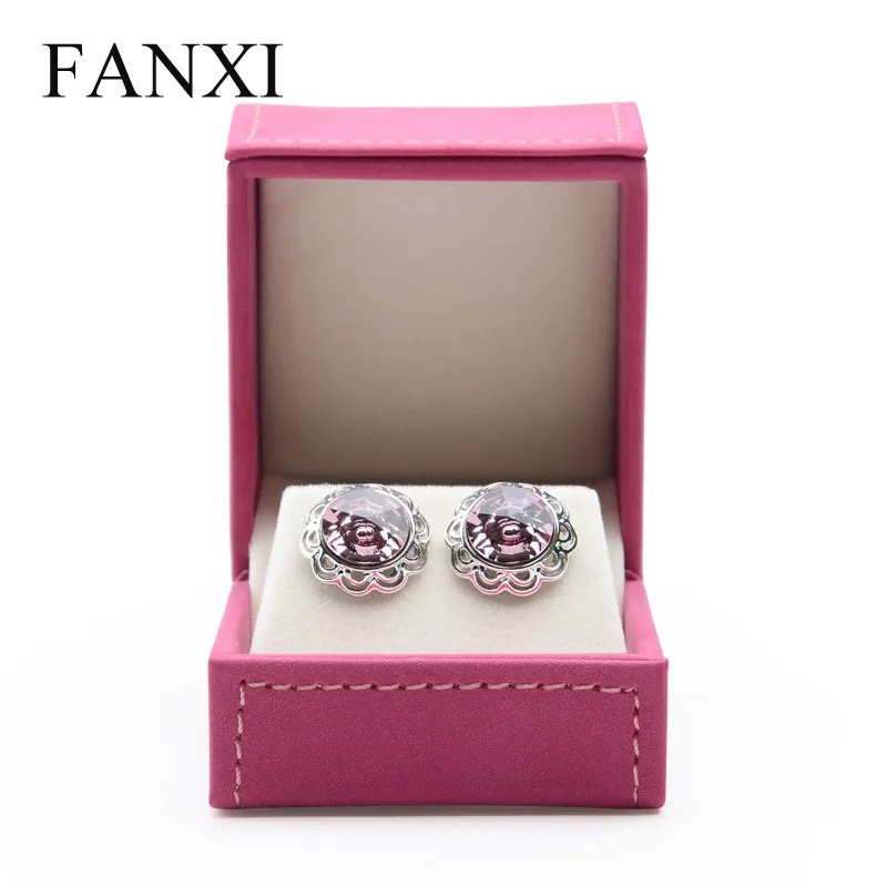 

FANXI china factory rose red color leather jewelry box earring packing box for showcase earring jewelry box