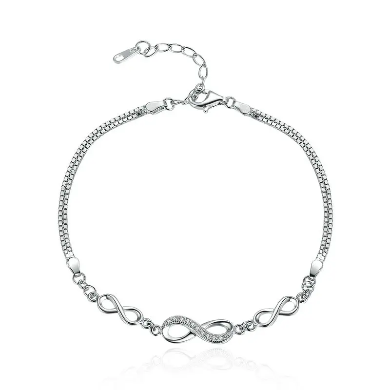 

New Trendy Genuine 925 Sterling Silver Twisted Double Heart in Heart Chain Bracelets