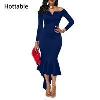 

Off Shoulder Mermaid Elegant Short Sleeve Front Slit Sheath Slim Casual Jersey Formal Party Dresses Club Vestidos Robe