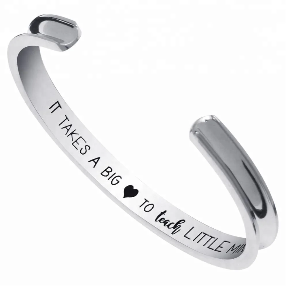 

Teachers Day Gifts it takes a big to teach little minds Wholesale Custom Hair Tie Bracelet Stainless Steel Bangle Bracelets, Picture