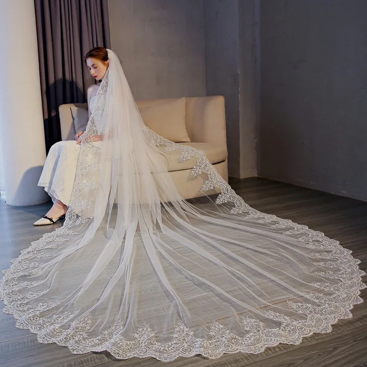 

High Quality Latest Long Tulle Wedding Bridal Veil Lace lady Wedding Veil, Beige white/purewhite