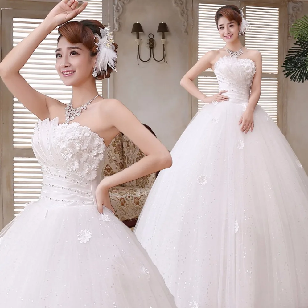 

2018 Strapless Wedding Ball Gown Princess Wedding Dresses graceful Ruffles Organza Wedding Gown, White wedding gown