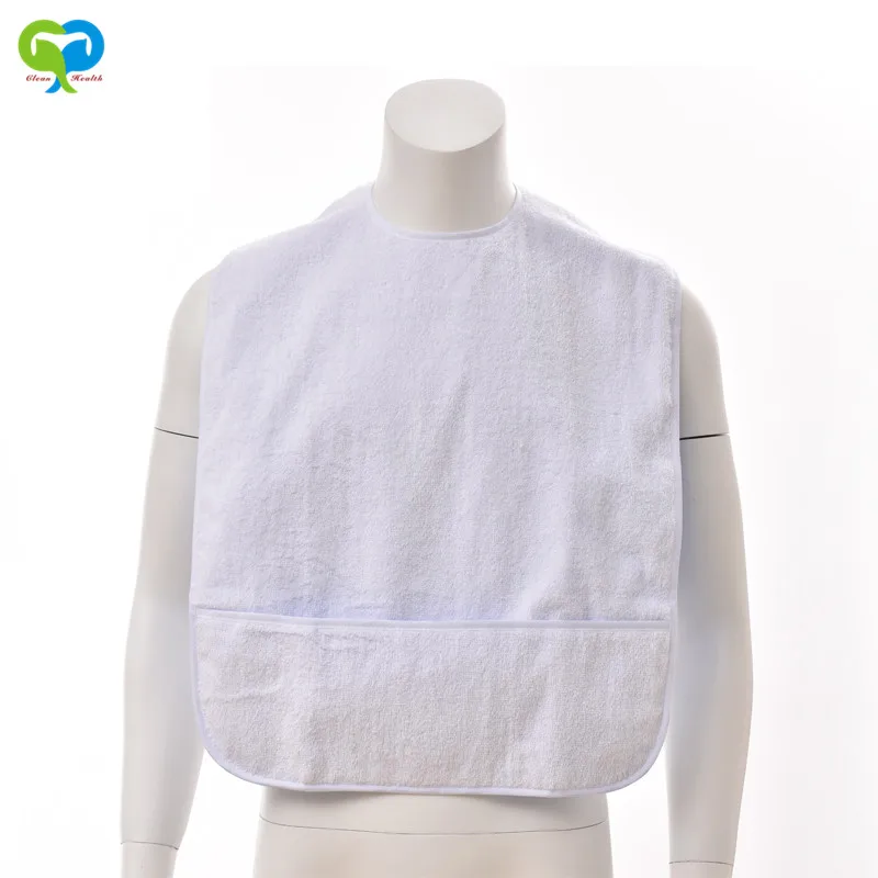 

waterproof terry cotton adult bib with crumb catcher during mealtime