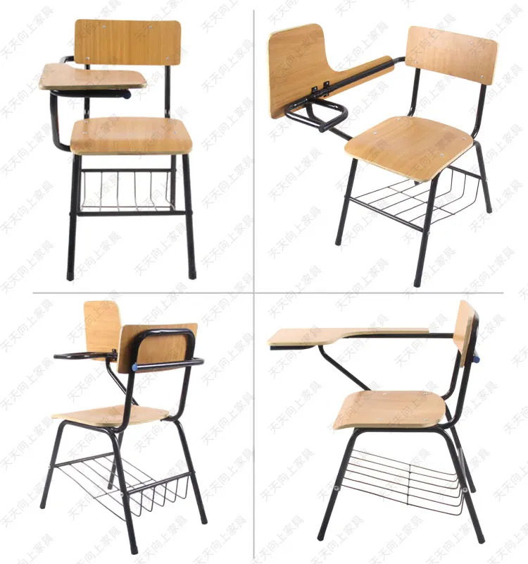 Comfortable Reading Chair with Basket Wooden Chair With Writing Pad Primary School Furniture