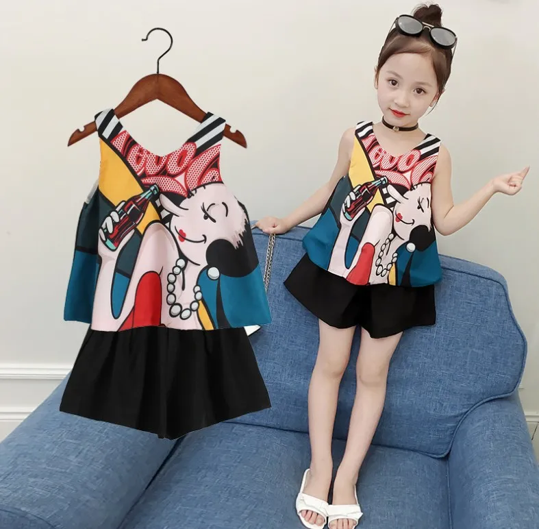 Chiffon Top + Shorts Set Printed Korean Version of The New Girls Princess Dress Children's Dress Skirt Dress