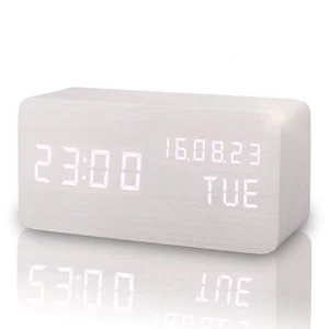 Wooden Retro Digital LED Clock Running Rechargeable Alarm Clock