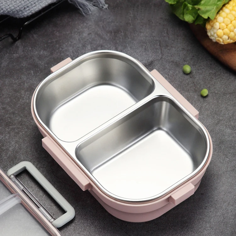 

Portable Japanese Lunch Box With Compartments Tableware 304 Stainless Steel Kids Bento Box Microwave Food Container, Pink blue green