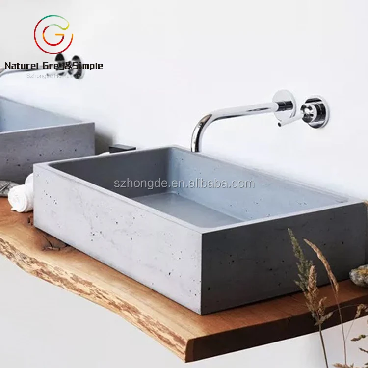 Rectangle Bare Concrete Cement Vessel Wash Basins Cement Bathroom Bowl
