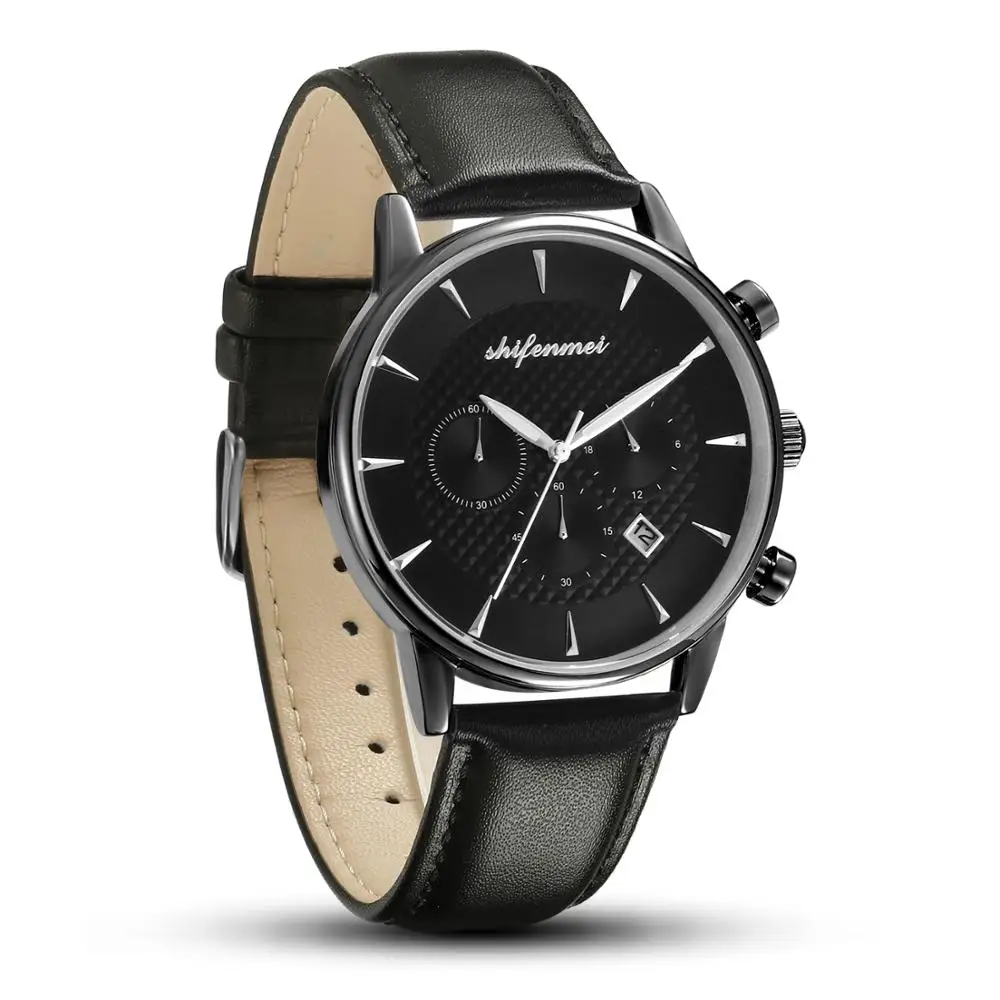 

Shifenmei S1082L new fashion custom black white logo leather strap men's quartz luxury smart watch
