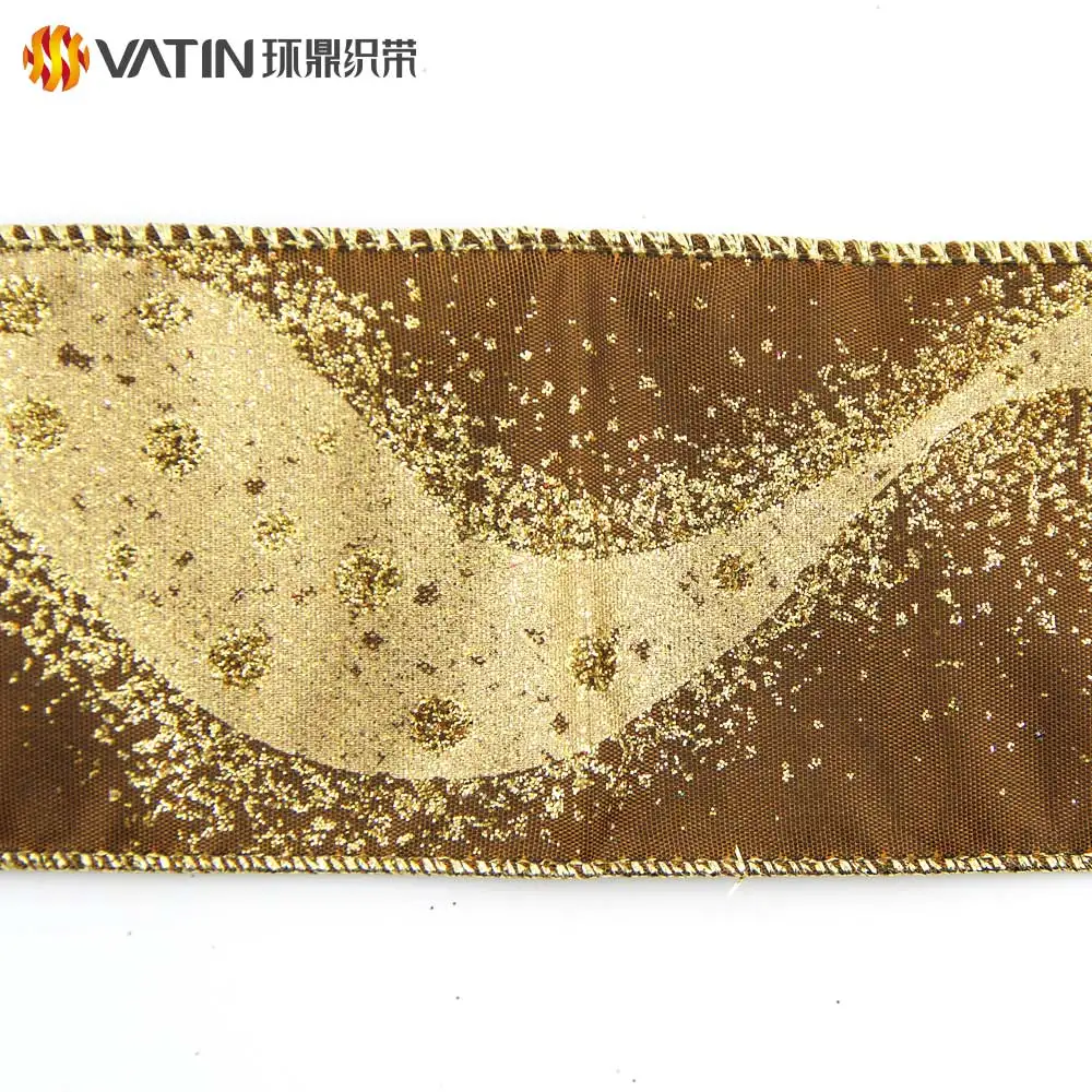 63mm Wide Beautiful Christmas Gift Wrapping Glitter Dazzled Star Pattern Wired Satin Ribbon