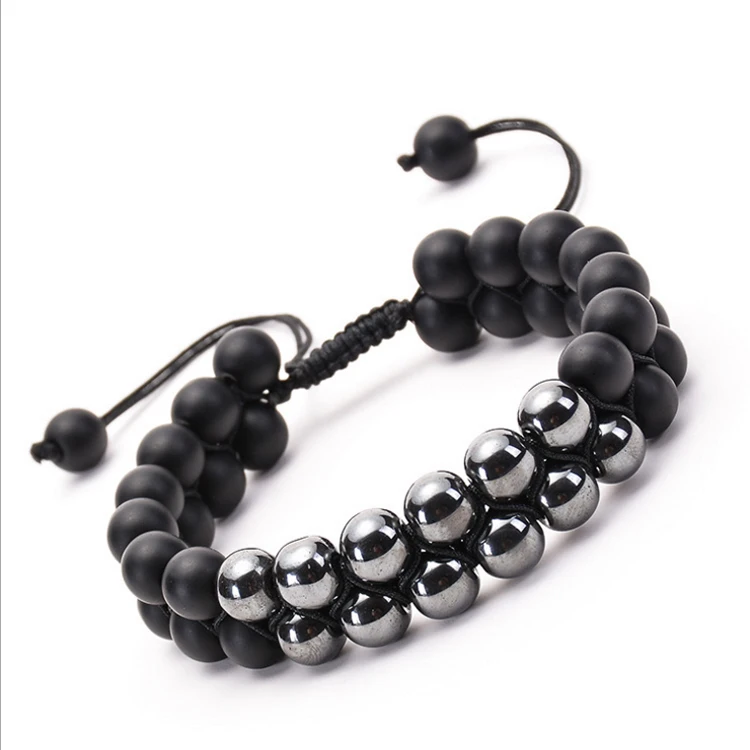 

Wholesale Handmade Lava Macrame Stone Beads Bracelets Diffuser Hematite Healing Stone Bracelet, Black