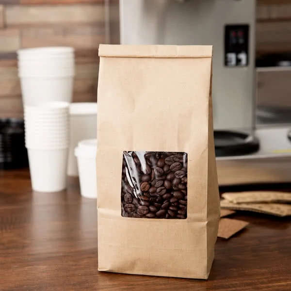 Brown Kraft Paper Tin Tie Coffee Bag with Window
