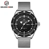 Golden Hour 114 silver Business Watches Men's Casual Waterproof Quartz Wristwatch Blue Steel Mesh Clock Fashion Men Watch