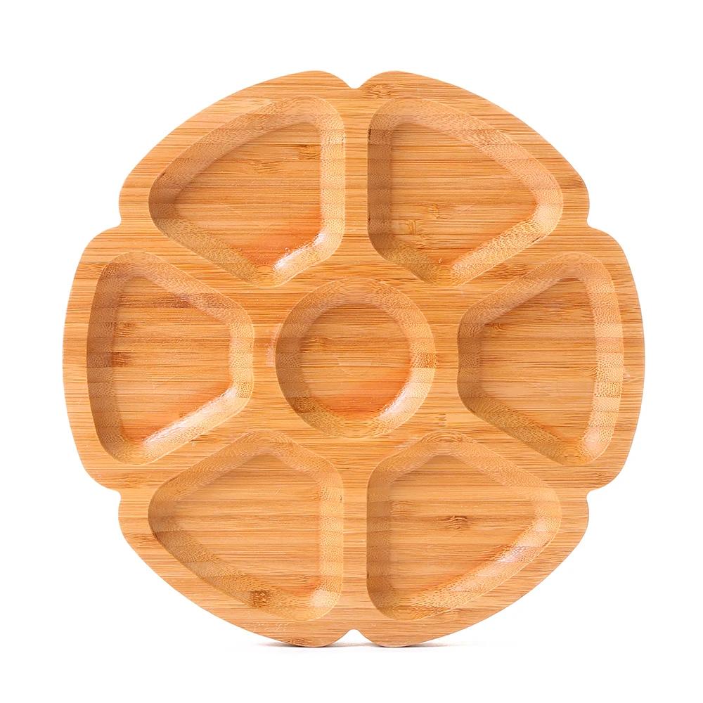

Wood Divided Round Wood Serving Tray Dessert Dish Appetizer Section Plates Compartment Cheese Platter, Natural color
