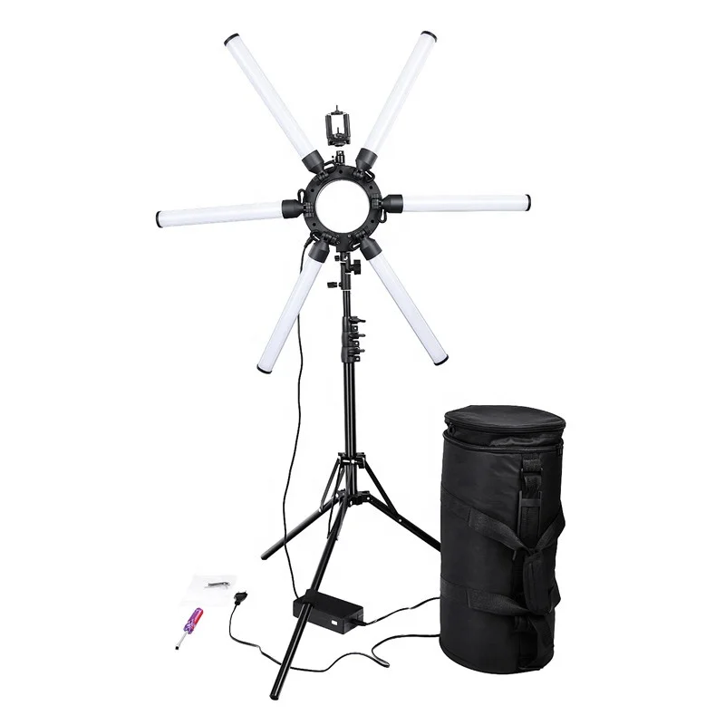 

Film studio lighting 6 tubes 120W bicolor 3200-5500k 336 led light beauty equipment adjustable ring light with stand