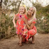 

Mom And Daughter Dress Family Look Matching Outfits Short Sleeve Floral Mommy And Me Dresses Clothes Summer Beach Swimwear Dress