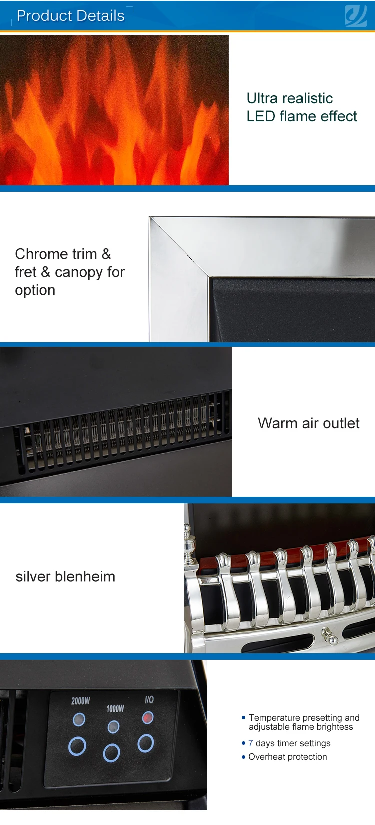 Decorative Electrical Electric Fireplace Wall Mounted